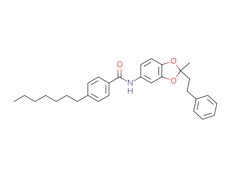 Molecular Structure of 600723-63-5 (Benzamide,
4-heptyl-N-[2-methyl-2-(2-phenylethyl)-1,3-benzodioxol-5-yl]-)