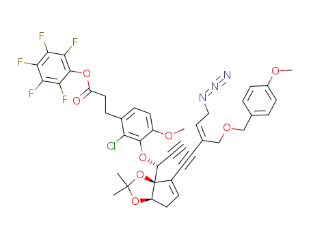 3-[3-((R)-1-{(3aS,6aR)-4-[(Z)-5-Azido-3-(4-methoxy-benzyloxymethyl)-pent-3-en-1-ynyl]-2,2-dimethyl-6,6a-dihydro-cyclopenta[1,3]dioxol-3a-yl}-prop-2-ynyloxy)-2-chloro-4-methoxy-phenyl]-propionic acid pentafluorophenyl ester