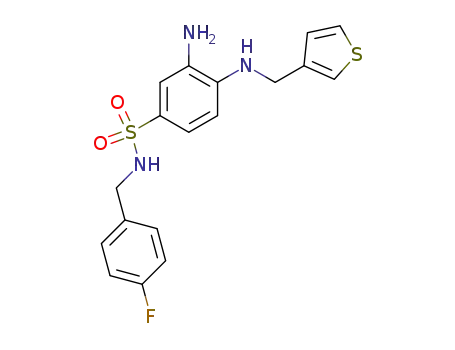 Molecular Structure of 847699-88-1 (Benzenesulfonamide,
3-amino-N-[(4-fluorophenyl)methyl]-4-[(3-thienylmethyl)amino]-)