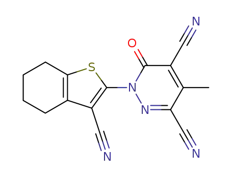 Molecular Structure of 646499-41-4 (3,5-Pyridazinedicarbonitrile,
1-(3-cyano-4,5,6,7-tetrahydrobenzo[b]thien-2-yl)-1,6-dihydro-4-methyl-6
-oxo-)