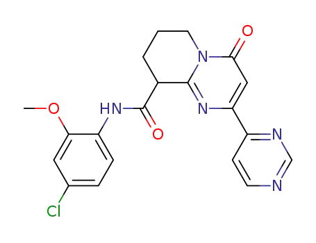 Molecular Structure of 1202639-25-5 ((+/-)-4-oxo-2-pyrimidin-4-yl-6,7,8,9-tetrahydro-4H-pyrido[1,2-a]pyrimidine-9-carboxylic acid N-(4-chloro-2-methoxy-phenyl)-amide)