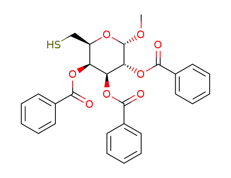 Molecular Structure of 1153959-97-7 (methyl 2,3,4-tri-O-benzoyl-6-thio-α-D-galactopyranoside)