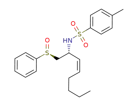 Molecular Structure of 674777-35-6 (Benzenesulfonamide,
4-methyl-N-[(1R,2Z)-1-[[(S)-phenylsulfinyl]methyl]-2-heptenyl]-)
