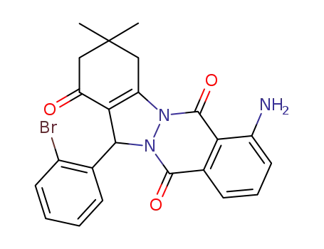 Molecular Structure of 1173901-27-3 (7-amino-3,4-dihydro-3,3-dimethyl-13-(2-bromophenyl)-2H-indazolo[2,1-b]phthalazine-1,6,11(13H)-trione)