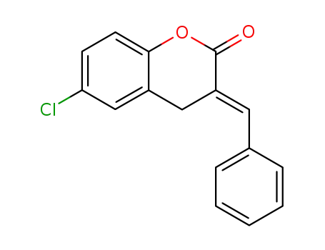 Molecular Structure of 98061-70-2 (2H-1-Benzopyran-2-one, 6-chloro-3,4-dihydro-3-(phenylmethylene)-,
(E)-)