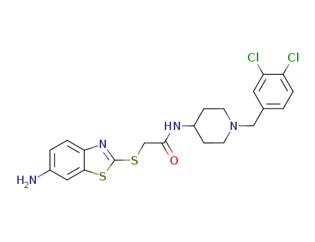 Molecular Structure of 290363-23-4 (2-[(6-amino-2-benzothiazolyl)thio]-N-[1-[(3,4-dichlorophenyl)methyl]-4-piperidinyl]acetamide)