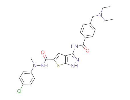1H-Thieno[2,3-c]pyrazole-5-carboxylic acid,
3-[[4-[(diethylamino)methyl]benzoyl]amino]-,
2-(4-chlorophenyl)-2-methylhydrazide