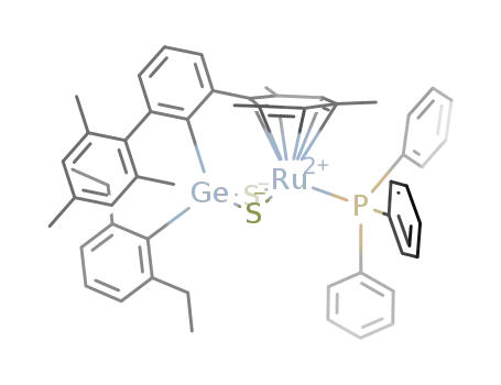 Molecular Structure of 912672-40-3 ((germanium)(2,6-diethylphenyl)(2,6-dimesitylphenyl)bis-(μ-S)(ruthenium)(PPh3))