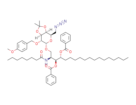 2-O-(p-methoxybenzyl)-3,4-O-isopropylidene-6-deoxy-6-azido-α-D-galactopyranosyl-(1,1)-(2S,3S,4R)-2-octanoylamino-3,4-O-dibenzoyl-octadecane-1,3,4-triol