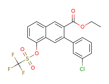 Molecular Structure of 1333383-15-5 (ethyl 3-(3-chlorophenyl)-5-(trifluoromethylsulfonyloxy)-2-naphthoate)