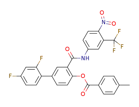 Molecular Structure of 1058742-42-9 (2',4'-difluoro-4-[(4-mrthylbenzoyl)oxy]-N-[4-nitro-3-(trifluoromethyl)phenyl]-[1,1'-biphenyl]-3-carboxamide)