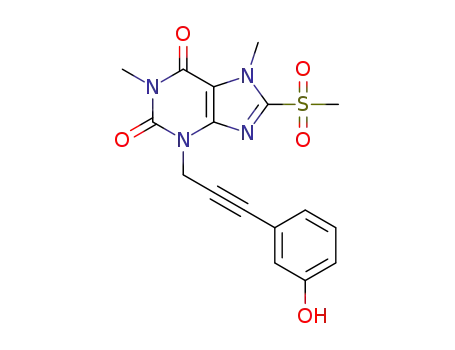 Molecular Structure of 2093393-05-4 (3-(3-(3-hydroxyphenyl)prop-2-yn-1-yl)-1,7-dimethyl-8-(methylsulfonyl)-3,7-dihydro-1H-purine-2,6-dione)