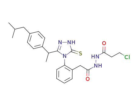3-chloro-N'-(2-(2-(3-(1-(4-isobutylphenyl)ethyl)-5-thioxo-1H-1,2,4-triazol-4(5H)-yl)phenyl)acetyl)propanehydrazide