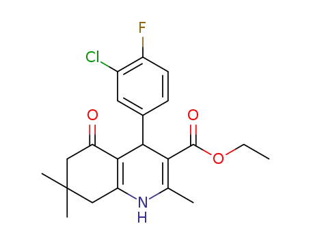 Molecular Structure of 1310825-77-4 (ethyl 4-(3-chloro-4-fluorophenyl)-1,4,5,6,7,8-hexahydro-2,7,7-trimethyl-5-oxoquinoline-3-carboxylate)