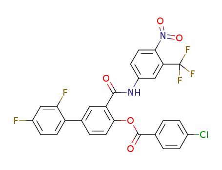 Molecular Structure of 1058742-44-1 (2',4'-difluoro-4-[(4-chlorobenzoyl)oxy]-N-[4-nitro-3-(trifluoromethyl)phenyl]-[1,1'-biphenyl]-3-carboxamide)