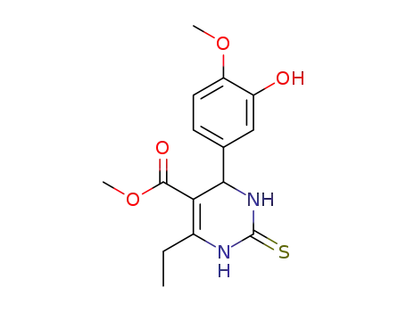 Molecular Structure of 1373955-96-4 (6-ethyl-4-(3-hydroxy-4-methoxyphenyl)-5-(methoxycarbonyl)-3,4-dihydro-pyrimidin-2(1H)-thione)