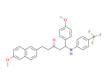 Molecular Structure of 1206182-20-8 (5-(6-methoxynaphthalen-2-yl)-1-(4-methoxyphenyl)-1-(4-(trifluoromethyl)phenylamino)pentan-3-one)
