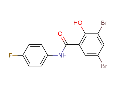 Molecular Structure of 575-57-5 (3,5-dibromo-N-(4-fluorophenyl)-2-hydroxybenzamide)