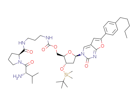 3-[3’-O-(tert-butyldimethylsilyl)-2’-deoxy-5’-O-[2-(valylprolylamino)propylcarbamoyl]-β-D-ribofuranosyl]-6-(p-pentylphenyl)-2,3-dihydrofuro[2,3-d]pyrimidin-2-one