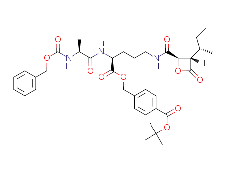 (2S)-[(2S)-benzyloxycarbonylaminopropionylamino]-5-{[(3S)-((1S)-methylpropyl)-4-oxooxetane-(2R)-carbonyl]amino}pentanoic acid 4-(tert-butyloxycarbonyl)phenylmethyl ester