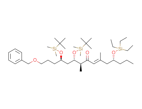 Molecular Structure of 1309595-83-2 ((4R,9S,10S,12R,E)-15-(benzyloxy)-10,12-bis((tert-butyldimethylsilyl)oxy)-4-((triethylsilyl)oxy)-6,9-dimethylpentadec-6-en-8-one)