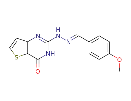 Molecular Structure of 1312701-32-8 ((E)-2-(2-(4-methoxybenzylidene)hydrazinyl)thieno[3,2-d]pyrimidin-4(3H)-one)