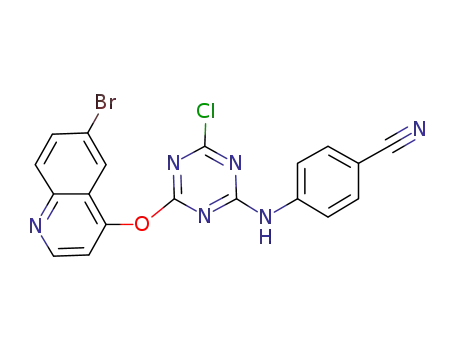 Molecular Structure of 1375077-25-0 (4-(4-(6-bromoquinolin-4-yloxy)-6-chloro-1,3,5-triazin-2-ylamino)-benzonitrile)