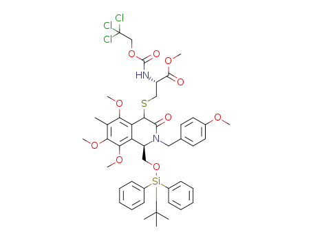 Molecular Structure of 1339232-26-6 ((R)-methyl 3-(((1R)-1-(((tert-butyldiphenylsilyl)oxy)methyl)-5,7,8-trimethoxy-2-(4-methoxybenzyl)-6-methyl-3-oxo-1,2,3,4-tetrahydroisoquinolin-4-yl)thio)-2-(((2,2,2-trichloroethoxy)carbonyl)amino)propanoate)