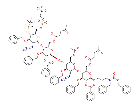 N-(benzyl)-benzyloxycarbonyl-3-aminopropyl 2-azido-3-O-benzyl-4-O-tert-butyldimethylsilyl-2-deoxy-6-O-(2,2,2-trichloroethylsulfuryl)-α-D-glucopyranosyl-(1->4)-2-O-benzoyl-3-O-benzyl-6-O-levulinoyl-1-thio-α-L-idopyranoside-(1->4)-6-O-acetyl-2-azido-3-O-benzyl-4-O-tert-butyldimethylsilyl-2-deoxy-α-D-glucopyranosyl-(1->4)-2-O-benzoyl-3-O-benzyl-6-O-levulinoyl-α-L-idopyranoside