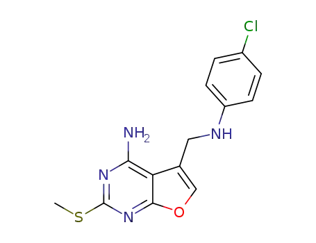Molecular Structure of 1383579-60-9 (5-[(4-chlorophenylamino)methyl]-2-(methylthio)furo[2,3-d]pyrimidin-4-amine)