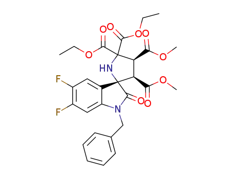 Molecular Structure of 1391858-26-6 ((2'S,3'R,4'S)-5',5'-diethyl 3',4'-dimethyl 1-benzyl-5,6-difluoro-2-oxospiro[indoline-3,2'-pyrrolidine]-3',4',5',5'-tetracarboxylate)