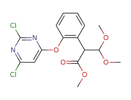 Molecular Structure of 1394124-25-4 (methyl 2-(2-(2,6-dichloropyrimidin-4-yloxy)phenyl)-3,3-dimethoxypropanoate)