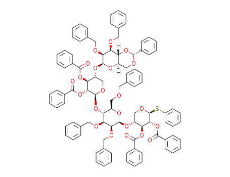 phenyl 2,3-di-O-benzyl-4,6-O-benzylidene-β-D-mannopyranosyl-(1->4)-2,3-di-O-benzoyl-β-D-xylopyranosyl-(1->4)-2,3,6-tri-O-benzyl-β-D-mannopyranosyl-(1->4)-2,3-di-O-benzoyl-1-thio-β-D-xylopyranoside