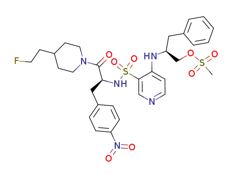 Molecular Structure of 200268-11-7 (Methanesulfonic acid (S)-2-{3-[(S)-2-[4-(2-fluoro-ethyl)-piperidin-1-yl]-1-(4-nitro-benzyl)-2-oxo-ethylsulfamoyl]-pyridin-4-ylamino}-3-phenyl-propyl ester)