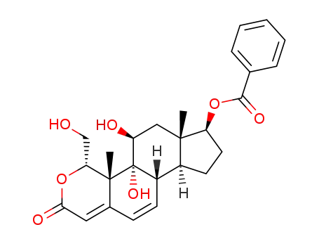 Molecular Structure of 182203-16-3 (Benzoic acid (1S,8S,9R,10R,11S,13S,14S,17S)-9,11-dihydroxy-1-hydroxymethyl-10,13-dimethyl-3-oxo-1,3,8,9,10,11,12,13,14,15,16,17-dodecahydro-2-oxa-cyclopenta[a]phenanthren-17-yl ester)