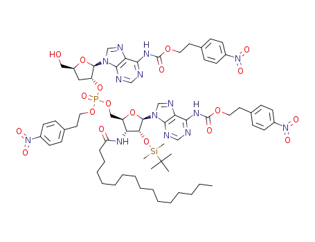 3'-deoxy-N<sup>6</sup>-<2-(4-nitrophenyl)ethoxycarbonyl>adenylyl-<2'-<O<sup>P</sup>-<2-(4-nitrophenyl)ethyl>>-5'>-2'-O-<(tert-butyl)dimethylsilyl>-3'-deoxy-3'-(hexadecanoylamino)-N<sup>6</sup>-<2-(4-nitrophenyl)ethoxycarbonyl>adenosine