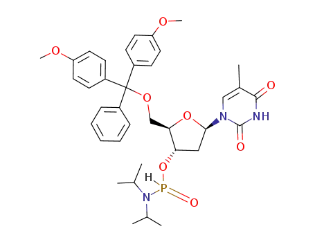 Molecular Structure of 104655-85-8 (Thymidine, 5'-O-[bis(4-methoxyphenyl)phenylmethyl]-,
3'-[bis(1-methylethyl)phosphonamidate])