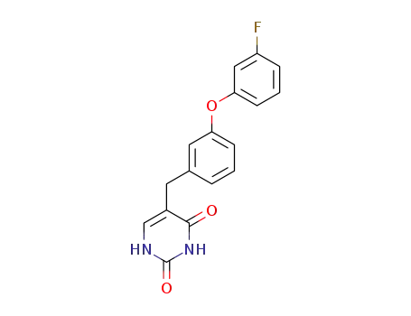 Molecular Structure of 156176-05-5 (2,4(1H,3H)-Pyrimidinedione, 5-[[3-(3-fluorophenoxy)phenyl]methyl]-)