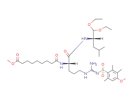 8-[(S)-4-({Amino-[(E)-4-methoxy-2,3,6-trimethyl-benzenesulfonylimino]-methyl}-amino)-1-((S)-1-diethoxymethyl-3-methyl-butylcarbamoyl)-butylcarbamoyl]-octanoic acid methyl ester