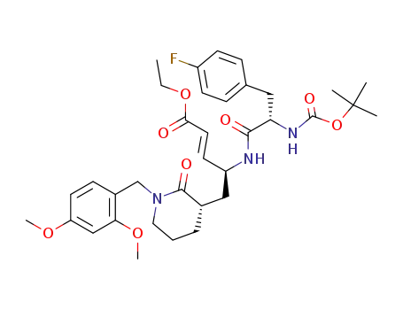 Molecular Structure of 1026975-73-4 ((E)-(S)-4-[(S)-2-tert-Butoxycarbonylamino-3-(4-fluoro-phenyl)-propionylamino]-5-[(S)-1-(2,4-dimethoxy-benzyl)-2-oxo-piperidin-3-yl]-pent-2-enoic acid ethyl ester)