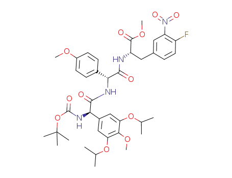 Molecular Structure of 178744-42-8 (L-Phenylalanine,
(2R)-N-[(1,1-dimethylethoxy)carbonyl]-2-[4-methoxy-3,5-bis(1-methyleth
oxy)phenyl]glycyl-(2R)-2-(4-methoxyphenyl)glycyl-4-fluoro-3-nitro-,
methyl ester)