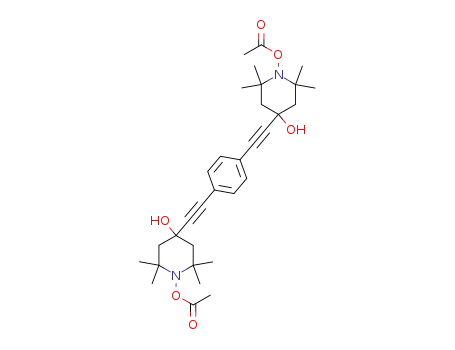 Molecular Structure of 198335-00-1 (Acetic acid 4-[4-(1-acetoxy-4-hydroxy-2,2,6,6-tetramethyl-piperidin-4-ylethynyl)-phenylethynyl]-4-hydroxy-2,2,6,6-tetramethyl-piperidin-1-yl ester)
