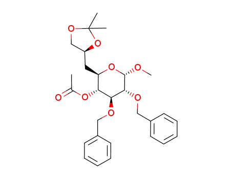 Acetic acid (2R,3R,4S,5R,6S)-4,5-bis-benzyloxy-2-((S)-2,2-dimethyl-[1,3]dioxolan-4-ylmethyl)-6-methoxy-tetrahydro-pyran-3-yl ester