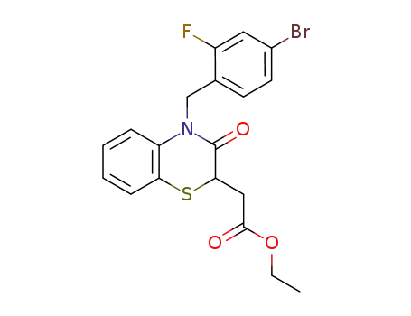 Molecular Structure of 143161-02-8 (2H-1,4-Benzothiazine-2-acetic acid,
4-[(4-bromo-2-fluorophenyl)methyl]-3,4-dihydro-3-oxo-, ethyl ester)