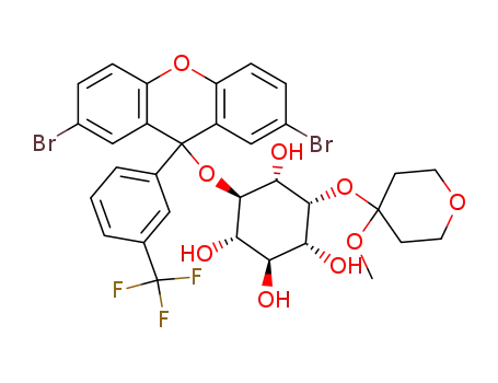 Molecular Structure of 201860-70-0 (6-O-{2,7-Dibromo-9-[3-(trifluoromethyl)phenyl]xanthen-9-yl}-2-O-(4-methoxytetrahydropyran-4-yl)-D-myo-inositol)