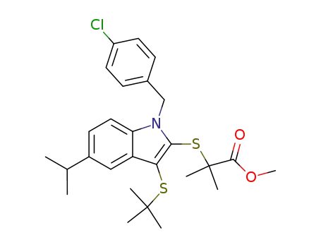 2-[3-tert-Butylsulfanyl-1-(4-chloro-benzyl)-5-isopropyl-1H-indol-2-ylsulfanyl]-2-methyl-propionic acid methyl ester
