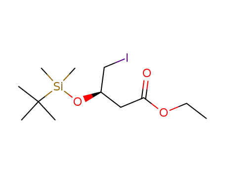 Molecular Structure of 199613-62-2 (Butanoic acid, 3-[[(1,1-dimethylethyl)dimethylsilyl]oxy]-4-iodo-, ethyl
ester, (3R)-)