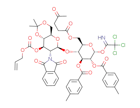 Molecular Structure of 213899-62-8 ((3-O-allyloxycarbonyl-2-deoxy-4,6-O-isopropylidene-2-phthalimido-β-D-glucopyranosyl)-(1->4)-(6-O-levulinoyl-2,3-di-O-p-toluoyl-α-D-glucopyranosyl) trichloroacetimidate)