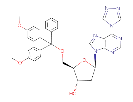 Molecular Structure of 244639-79-0 (9-(5-O-dimethoxytrityl-2-deoxy-β-D-erythro-pentofuranose)-6-(1,2,4-triazol-4-yl)purine)
