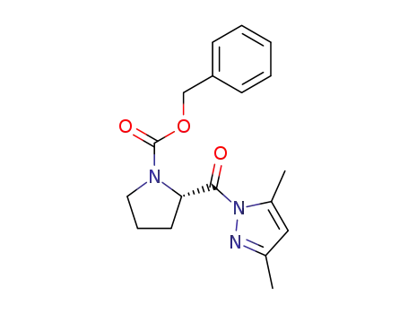 Molecular Structure of 182967-41-5 ((S)-2-(3,5-Dimethyl-pyrazole-1-carbonyl)-pyrrolidine-1-carboxylic acid benzyl ester)
